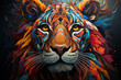 Kolorowy tygrys w kolorach całej tęczy przedstawiony na abstrakcyjnym obrazie. ai generative