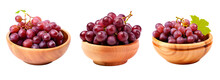 Wooden Bowls With Grapes On Them Over Isolated Transparent Background