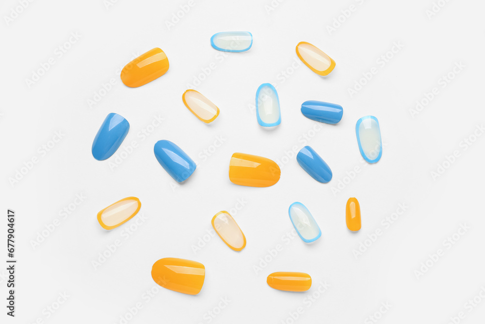 Press-on nails on white background