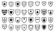 collection of shield icons isolated on a white background, flat minimalism graphics, set of protection icons