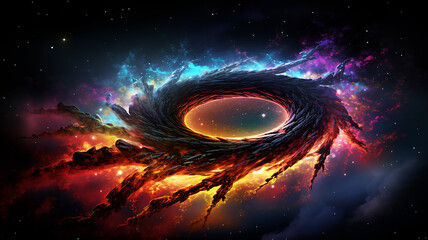 Wall Mural - black hole, illustration of a multicolored singularity in outer space abstract fictional bright cosm