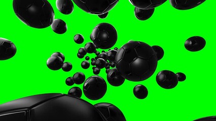 Wall Mural - Many black soccer balls on green chroma key background.
3d animation for background.
