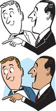 A Vintage Retro Cartoon Of Two Businessmen Pointing At Something Interesting.