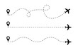 Airplane dash line route icon. Flight trip path with plane from the start point to the end. vector illustration.