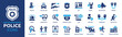 © Icons-Studio - Police icon set. Containing badge, jail, arrest, investigate, handcuffs and police station. Solid vector icons collection.