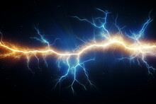 Illustration Of Sparkling Lightning Bolt With Electric Effect. Dark Blue Thunderbolt