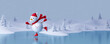 Snowman with ice skates on frozen lake in winter landscape 3d render 3d illustration