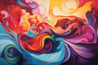 Vibrant visual symphony where colors dance harmoniously to represent various emotions, bold color contrasts, dynamic patterns, and fluid shapes to orchestrate a dazzling display of emotional states