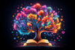 Human brain that flourishing while reading book, vibrant colors