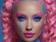 © Emmanuel - Vibrant colors of neon pink and electric blue radiate from her faux skin, contrasting the stunning valley perfection of her flawless complexion. With exaggerated makeup, a perpetually wide smile and e
