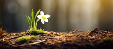 In The Midst Of Spring With The Sun Shining Brightly A Little Yellow Flower Named Snowdrop Emerged From The Earth Showcasing Its Original Beauty