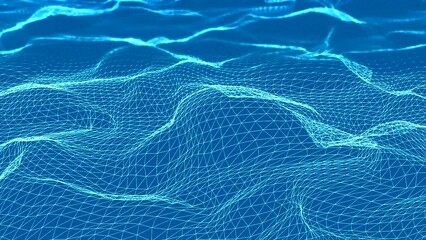 Wall Mural - abstract plexus fantasy background, wavy horizontal surface. animation.concept of digital data.