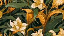  Art Nouveau Lilies Seamless Pattern