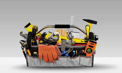 Canvas Print - Handyman worker Service Toolbox. Workshop Toolkit