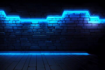 Canvas Print - dark wall background with bright blue neon. generative ai