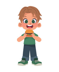 Canvas Print - boy eating a burger nutrition