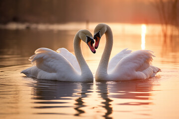 two white swans couple, love