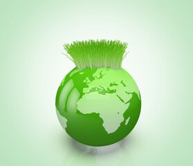 Canvas Print - Earth day concept. Ecology. Globe and green plant