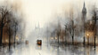 © kichigin19 - abstract watercolor landscape of autumn in light gray tones, loneliness panorama sketch