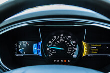 Modern car dashboard showing gauges