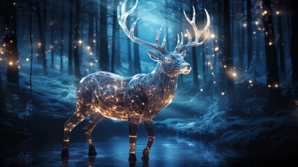 decoration deer with background sphere with lights inside, deer decoration for Christmas