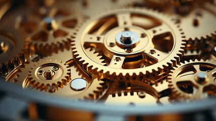 Wall Mural - golden gears, teamwork concept complex business mechanism, mechanics abstract background, texture of work