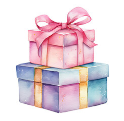 Wall Mural - Watercolor illustration of two gift boxes isolated on transparent background