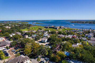 Wall Mural - Beautiful aerial view of the St Augustine, the oldest town in USA. the castle of San Marcos National Monument, Flagler College and the Matanzas Bay