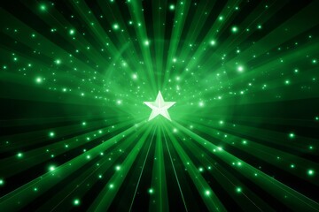 Wall Mural - Shining Green Stars Background with Light Rays, Abstract light background with bokeh
