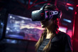 © toonsteb - the woman wearing a virtual reality headset bokeh style background