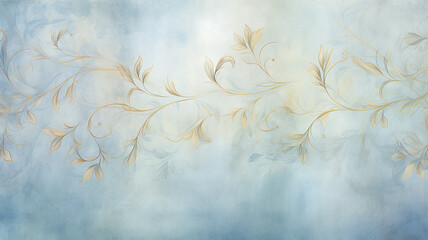 vintage background copy space wallpaper blue and gold floral ornament light soft color, autumn texture in retro style