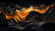 Abstract Background Looks Like Liquid Black With Gold In Luxury Concept.