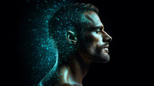 A Side Portrait Of A Man With Blue Energy Emerging From His Mind