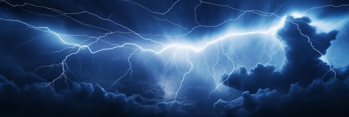 Wall Mural - Natural Lightning rays, electrical energy charge. Banner