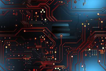seamless pattern with texture of digital circuit lines connecting a chip and microchip on an electronic motherboard on dark background