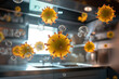 coronavirus spread in the air at kitchen room bokeh style background