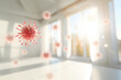coronavirus spread in the air at white room bokeh style background
