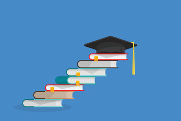 Wall Mural - graduation cap on the steps made of books