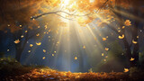 Fototapeta Natura - rays of the sun leaf fall autumn background landscape golden fall
