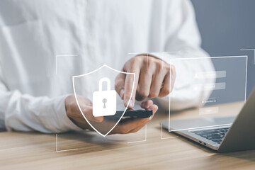 Wall Mural - information technology digital lock mark cybersecurity internet, secure data, concept protect attack
