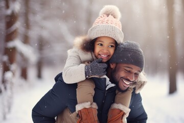 Happy family having fun while travel outdoor in winter enjoying time together comeliness