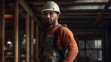 Fototapeta  - Team Safety: Hardhat Workers Sporting Safety Vests at Site, Generative AI