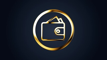 wallet luxury golden icon animation. Motion text effect animation on black abstract background.