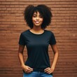 © Leli - Black woman wearing blank empty t-shirt for mockup