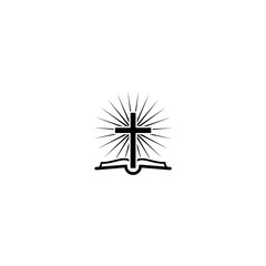 Christian cross and book logo. Holy bible icon isolated on white background