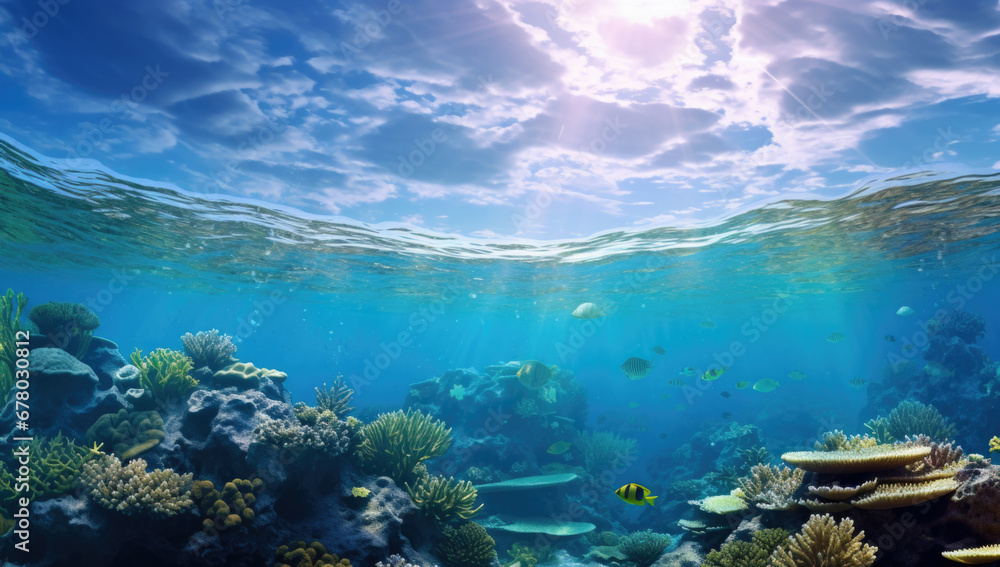 Animals of the underwater sea world. Ecosystem. Colorful tropical fish ...
