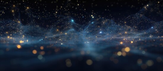 Wall Mural - Digital rendering of abstract space background with dynamic particles representing big data visualization and data networks in a scientific astronomical theme Copy space image Place for adding