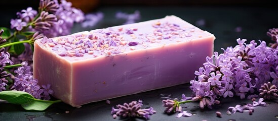 Sticker - Floral handmade soap with ecological lilac scent for body care Copy space image Place for adding text or design