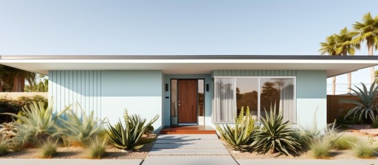 Wall Mural - Daytime view of a mid century Australian house s front exterior Copy space image Place for adding text or design