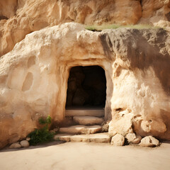 Wall Mural - An empty tomb representing the tomb Jesus Christ walked out of after the resurrection. Generative ai. 